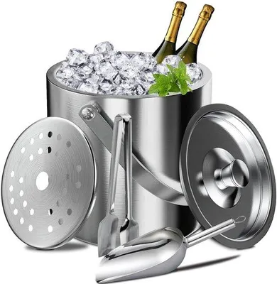 Produktbild von Eiskübel 3 l Edelstahl - Isoliert - Doppelwandig - Mit Deckel - Eiszange - Schaufel - Sieb