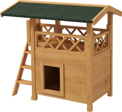 Produktbild von Katzenhaus mit Asphaltdach, 2 Ebenen, Leiter, Natur & Grün, Haustierhütte