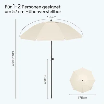 Image de Parasol inclinable φ135-175 cm, indice UPF 50+, plage, jardin, piscine