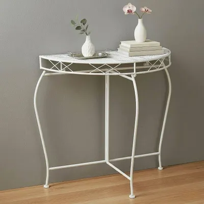 Produktbild von DanDiBo Konsolentisch Wandtisch Weiss 96313 Beistelltisch Metall 75 cm Gartentisch Halbtisch Tisch Halbrund Halbrundtisch Wandkonsole Konsole Wand