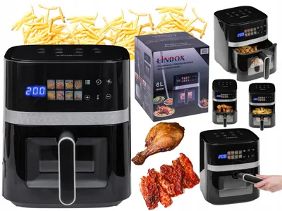 Produktbild von LINBOX Heißluftfritteuse 5 l, 1400 W, schwarz, mit Sichtfenster, LED-Display und 8 Programmen