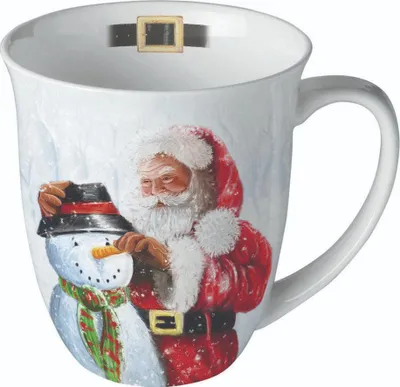 Produktbild von Tasse aus Porzellan Santa and Snowman - Weihnachtsmann dekoriert Schneemann 0,4L, Höhe 10,5cm
