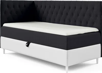Produktbild von MEBLINI Kinderbett mit Bettkasten - Gepolstert Einzelbett mit Matratze - Polsterbett mit Stauraum - Bett mit Kopfteil - Stauraumbett - FILIPPO 3 - 100x200 Links - H3/Schwarz Samt