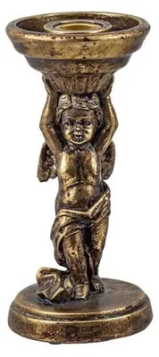Produktbild von Kerzenständer Angelito aus Kunstharz, goldfarben, handbemalt, 18 cm