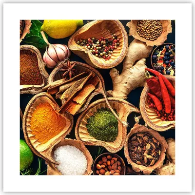 Produktbild von Poster - Poster ohne Rahmen - Küche Essen Kräuter Gewürze - 40x40 cm - Wand Bild - Wanddeko - Wandbilder - Kunstposter - Wandposter - Bilder - Kunstdruck - Wanddekoration - Wandbild - P2XAC40x40-2844
