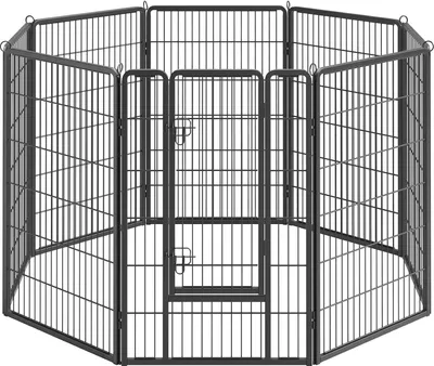 Immagine prodotto di Recinto per cani Feandrea, per cani, fai da te, 8 pannelli di rete da 77 x 120 cm ciascuno, 2 barre a L, portatile, recinto per cani, per interni ed esterni,