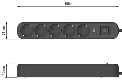 Imagen del producto de Regleta de enchufes Schuko, 5 enchufes, Electraline 62427, 16 A, cable de 1,5 m, color negro