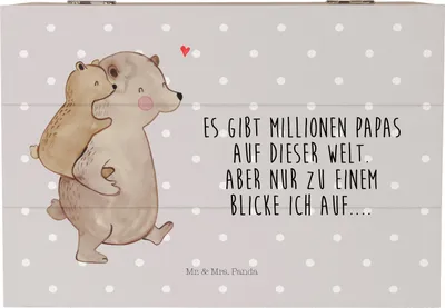 Produktbild von Mr. & Mrs. Panda Holzbox Papa Bär 22 x 15 cm - Grau Pastell - Geschenk, fotobox, Vater, Truhe, Holztruhe, Geburtstag, Kiste mit Deckel, Vatertag, Schatzkiste, Box