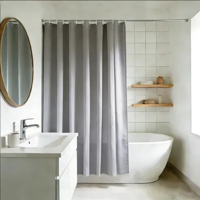 Produktbild von Grauer Duschvorhang 180 x 200 cm für Badewanne, schimmelresistent, wasserabweisend, maschinenwaschbar, Breite 180 x Höhe 200 cm