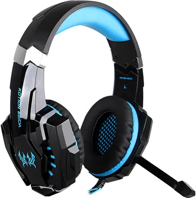 Produktbild von 3.5mm Gaming Kopfhörer Over Ear Game Headset Geräuschunterdrückung Kopfhörer mit Mikrofon LED Licht Lautstärkeregler, Schwarz-blau
