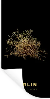 Produktbild von MuchoWow® Wandtattoo Wandsticker Wandaufkleber Berlin - Gold - Stadtplan - Karte 80x160 cm Selbstklebend und Repositionierbar - Sticker - Dekorfolie