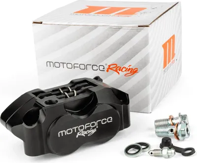 Zdjęcie produktu dla Przednie i tylne radialne zaciski hamulcowe z 4 tłoczkami Motoforce Racing czarne