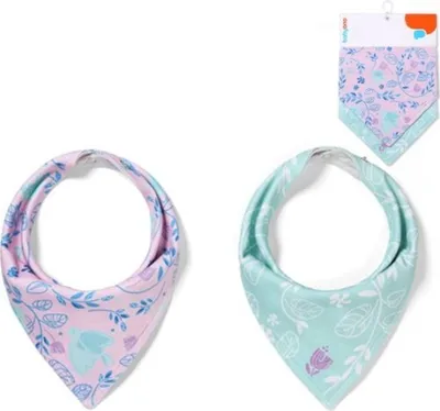 Productafbeelding van BabyOno Birds, set van 2 babysjaaltjes/babyluierdoekjes, paars/mintgroen