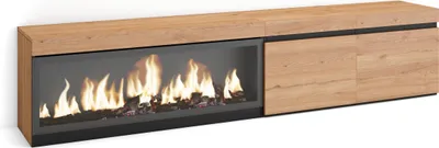 Produktbild von TV-Schrank, Lowboard, 208x35x45cm, Für TV-Geräte bis zu 80", Elektrokamin XXL, Eiche
