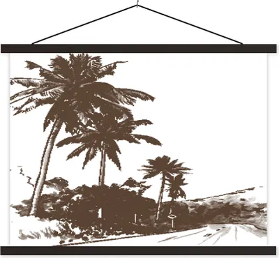 Produktbild von MuchoWow® Textilposter Strand - Palme - Schwarz - Weiß 60x45 cm mit schwarzem Rahmen - Poster Schlafzimmer