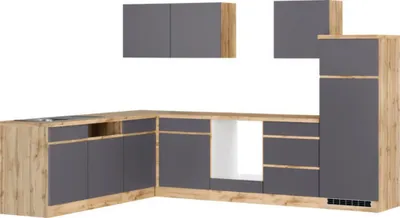 Produktbild von Held Möbel Winkelküche ohne Geräte PISA 300 cm grau matt zerlegt Variante reversibel 1116.6311