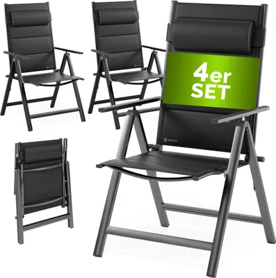 Produktbild von CASARIA® Gartenstühle 4er Set Klappbar Gepolstert Alu 8- Fach Verstellbar 120 kg Belastbarkeit Wetterfest Outdoor Balkon Camping Hochlehner Klappstuhl