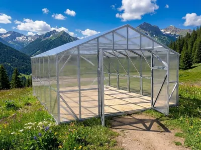 Produktbild von Garten Dream Polycarbonat Gewächshaus "Victoria Delux" 4x12m aus Stahl, mit 4mm Polycarbonat. Mit Großen Doppeltüren