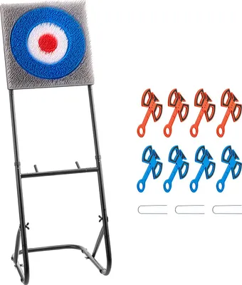 Image de SucceBuy Jeu de lancer de hache avec cible en plastique et 8 haches à lancer, cadre en acier