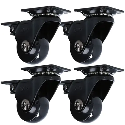 Produktbild von 4er Set Schwarze Möbelrolle Polyurethan Lenkrolle modernes Design Möbeltransportrolle kugelgelagert 35mm mit Bremse