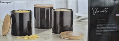 Produktbild von Esmeyer Porzellandosen mit Bambusdeckel 3er Set (schwarz, 15cm) -
