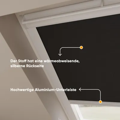 Produktbild von DTCH® Dachfenster verdunkelungsrollo für Velux C02 schwarz mit Führungsschiene, rollo für dachfenster, verdunkelungsrollo dachfenster