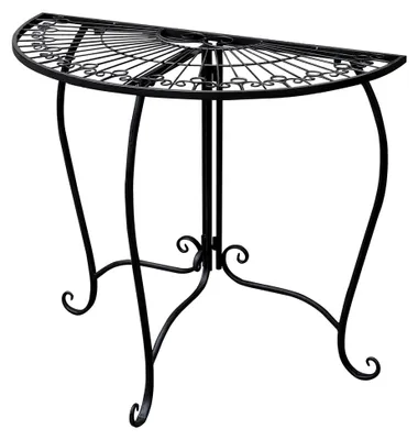 Produktbild von Halbrunder Beistelltisch aus Metall schwarz - 80 x 71 cm - Wandtisch im romantischen Vintage-Design - Gartentisch, Balkontisch, Blumenständer, Halbtisch