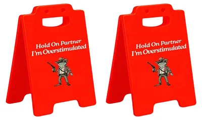 Produktbild von 1/2/3 Stück „Vorsicht Überreizung“-Tischschild mit Cowboy-Frosch-Motiv – „Halt durch, Partner, ich bin überreizt“ – Mini-Tischschild für Zuhause oder Büro – Scherzartikel für Kollegen