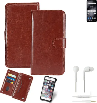 Produktbild von K-S-Trade 360° Hülle kompatibel mit Gigaset GS110 inkl. Headphones braun Kunstleder Case BookCase WalletCase Kunstlederederhülle Handyhülle,