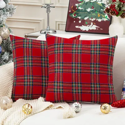 Kissenbezug Weihnachten 40x40 cm rot kariert 2er-Set