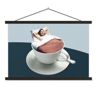 Produktbild von MuchoWow® Textilposter Frau - Kaffee - Jahrgang 120x80 cm mit schwarzem Rahmen - Wanddeko