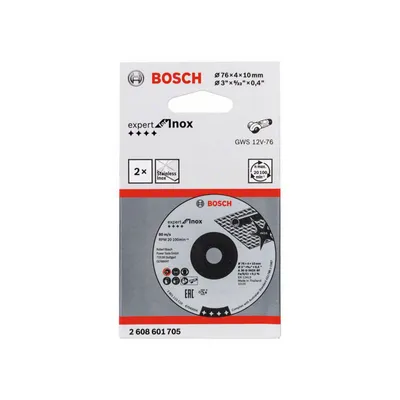 The image shows the packaging of Bosch cutting discs for stainless steel.