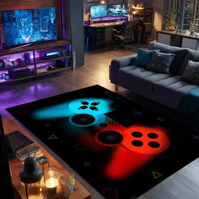 Image de Tapis de jeu 3D avec motif de manette de jeu, dimensions 140 x 200 cm, antidérapant, lavable