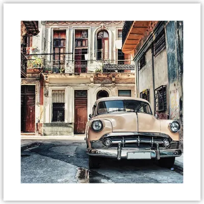 Produktbild von Poster - Poster ohne Rahmen - Kubanisch Auto Mietshäuser - 40x40 cm - Wand Bild - Wanddeko - Wandbilder - Kunstposter - Wandposter - Bilder - Kunstdruck - Wanddekoration - Wandbild - P2XAC40x40-4413