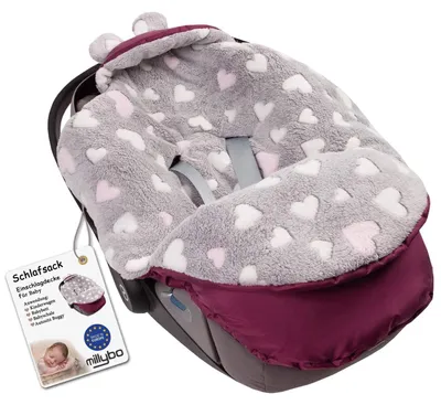Produktbild von MILLYBO Baby Fußsack – Winter Einschlagdecke für Kinderwagen & Autositz - Winerot mit Herzen