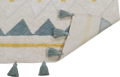 Produktbild von Baumwollteppich mit indischem Muster - beige blau - 140 x 200