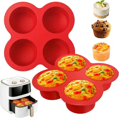 Produktbild von Silikon-Muffinbackformen für die Heißluftfritteuse, 2 Stück, Eierformen und Muffinförmchen für Cupcakes, Kuchen und Pudding