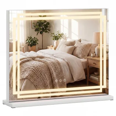 Zdjęcie produktu dla COSTWAY Podświetlane lusterko kosmetyczne LED, lusterko kosmetyczne Hollywood z 3-kolorowymi trybami ściemniania i inteligentnym sterowaniem dotykowym 58 x 12 x 48 cm