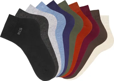 Produktbild von H.I.S. Kurzsocken 10 -teilig 1x marine, 1x orange, 1x khaki, 1x plum, 1x beige-meliert, 1x jeans-meliert, 1x grau-meliert, 1x anthrazit-meliert, 1x braun, 1x schwarz Größe 43/46