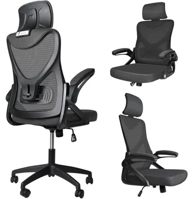 Produktbild von Ergonomischer Bürostuhl Schreibtischstuhl Drehstuhl - Hohe Rückenlehne - Verstellbare Lendenstütze - Schwarz - Für Homeoffice
