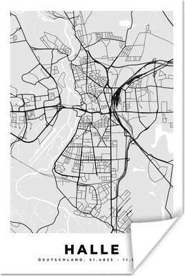 Produktbild von MuchoWow® Poster Karte - Halle - Karte - Deutschland 120x180 cm - Kunstposter