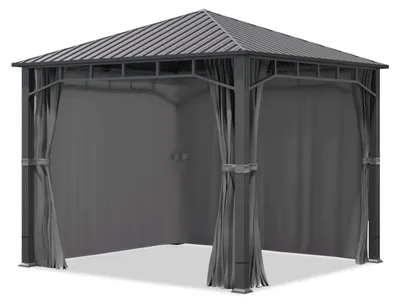 Produktbild von Gartenpavillon 3x3 m Stahldach Hardtop 4 Seitenteile in Grau, Pfosten 9x9 cm