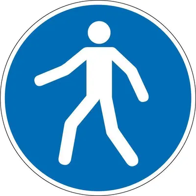 Produktbild von Gebotsschild "Fußgängerweg benutzen", für Innen- und Außenbereiche, in verschiedenen Größen und Materialien verfügbar, Durchmesser 31,5 cm, Material Aluminium, Techn. Eigenschaften geprägt, Verpackungseinheit: 1 STK