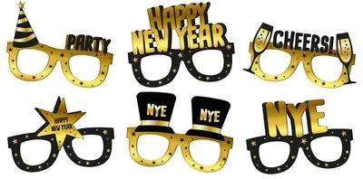 Papierbrille BlackGold HNY 6 Stück Neujahrsdeko