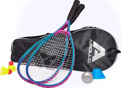 Produktbild von Apollo Speed Badminton Set | Badminton Schläger in versch. Farben | Federball Set | Squash Schläger Set | Badminton Tasche und Badmintonschläger | Federball Schläger | Federball Set Kinder - blau/pink