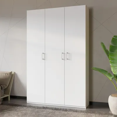 Produktbild von Furniture24 Home Nook Hmns931-120 Kleiderschrank – Weiß – 133.2 X 210.5 X 42 Cm – 3-Türig Mit Kleiderstangen & Einlegeböden
