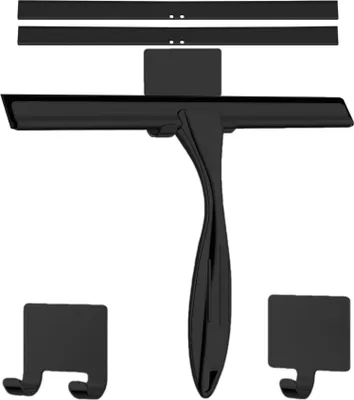Image de Raclette de douche noire acier inoxydable 25 cm avec support - nettoyage sans traces