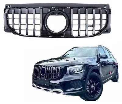 Productafbeelding van Radiateurgrill voor Mercedes GLB-klasse X247, modeljaar 07.2023-2026 (facelift), standaard uitvoering, GT-R Panamericana design, chroom.