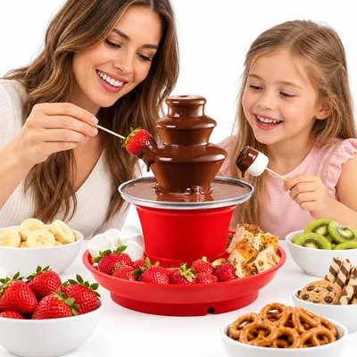 Produktbild von Schokoladenbrunnen 3-stufig, Elektrischer Fondue-Brunnen 500 ml, Für Schokolade, Käsesauce und Dips, Abnehmbare Teile, schokofondue Party Zubehör