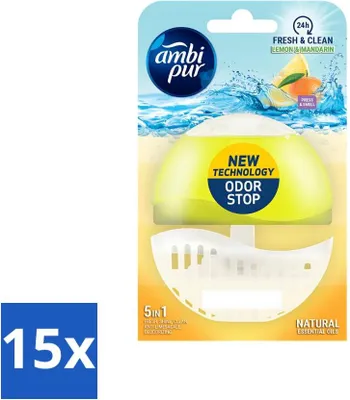 Produktbild von Ambi Pur Toilettenblock Starter Kit 5in1 Zitrone & Mandarine - Vorteilspack - 15 Stücke